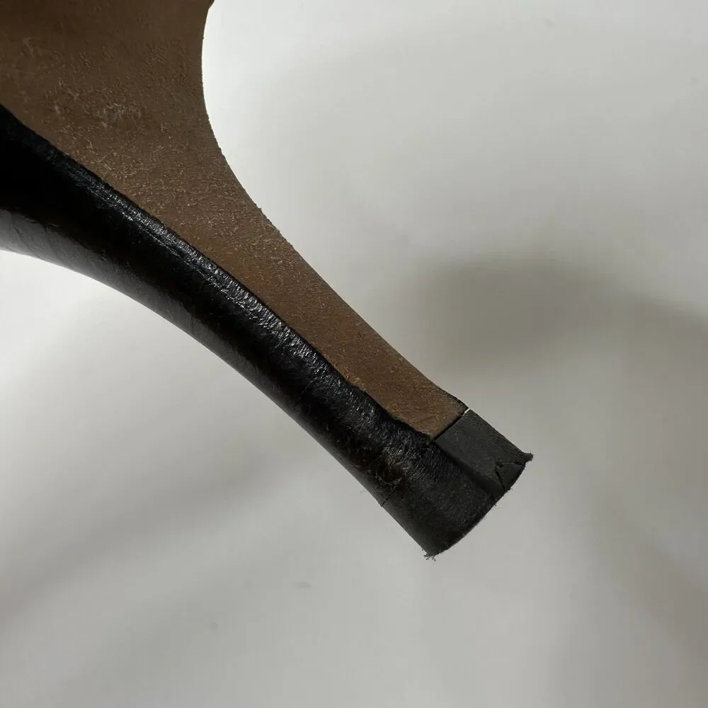 Ann Taylor D'Orsay Pumps 6M Brown‎ Snakeskin Pattern Buckle Pointed Toe 3" Heel - Picture 9 of 16